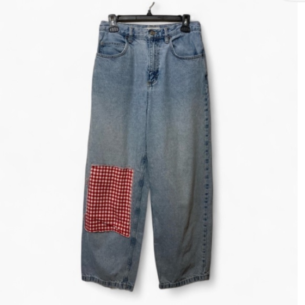 Topshop Denim Jeans with Red Checkered Patch